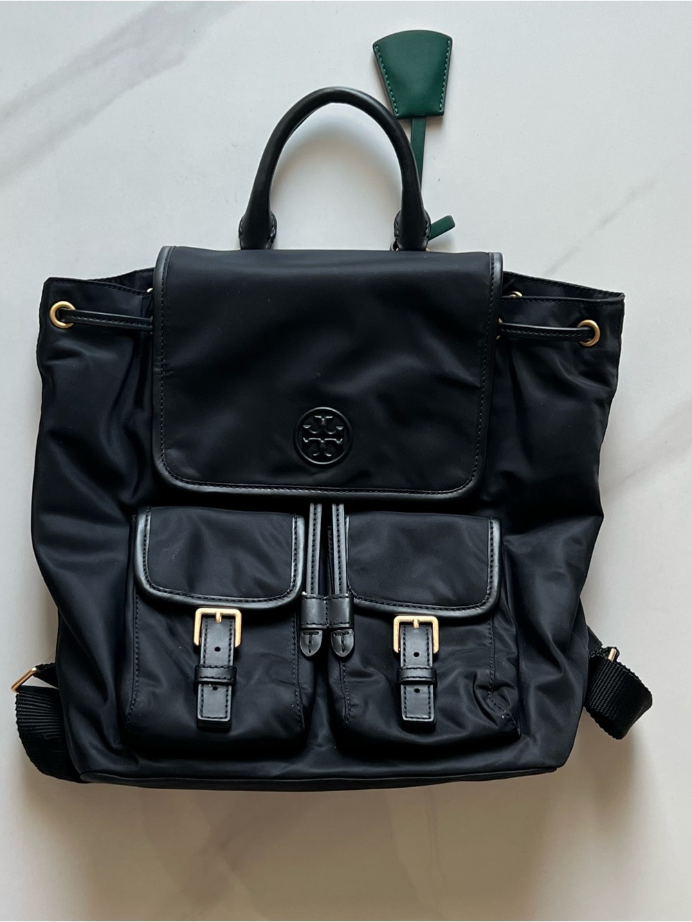 Tory Burch Black Nylon Piper Backpack with Gold-Tone Hardware